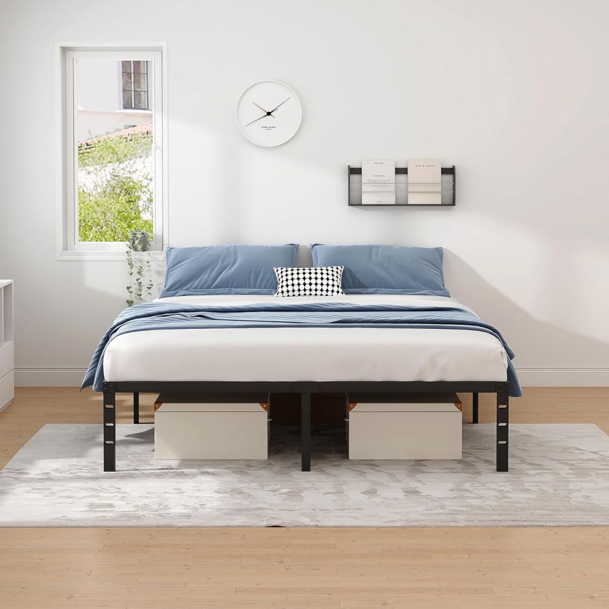 NEW JETO Queen Size Metal Bed Frame with Storage Space